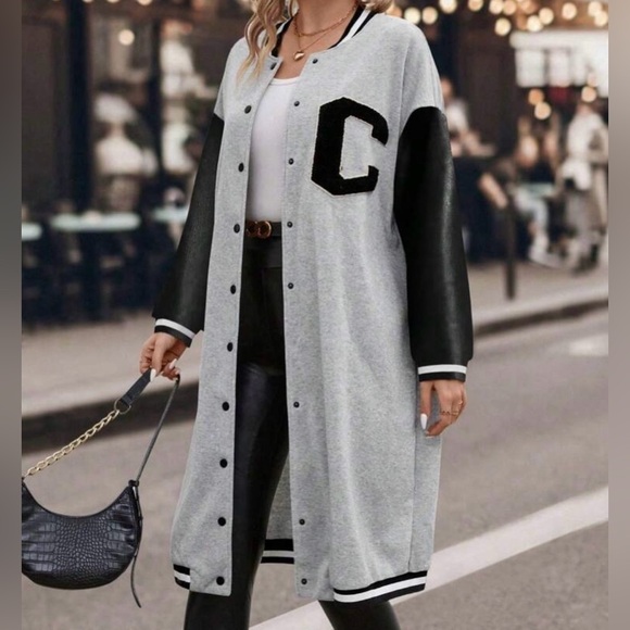 Women's Gray and Black Varsity Jacket